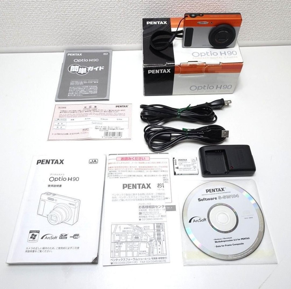 PENTAX Optio H90 Orange Silver Compact Digital Camera 12MP Tested