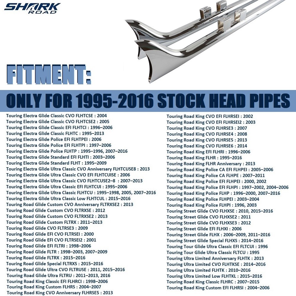 SHARKROAD 36" Fishtail Slip on Mufflers for Touring 95-16, Road King CVO EFI