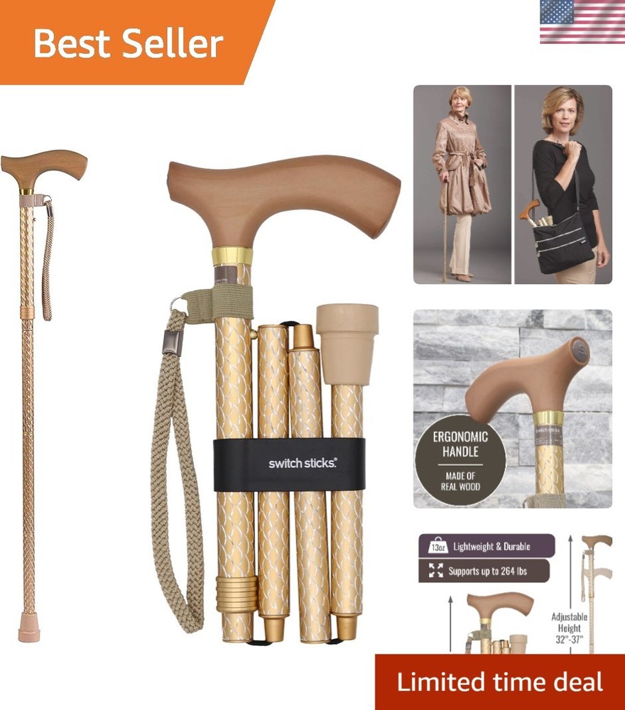 Stylish Adjustable Folding Walking Cane - 32-37" - Lightweight & Durable