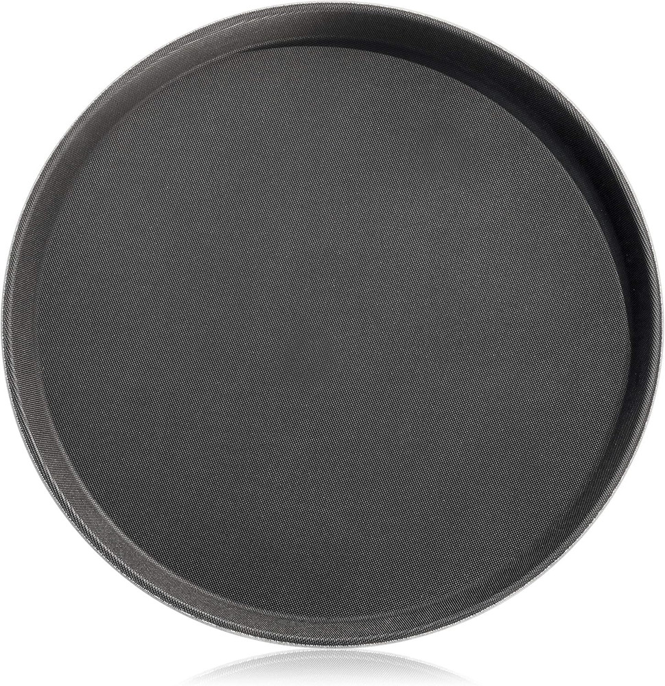 Non-Slip Tray, Plastic, Rubber Lined, round (Black, 14-Inch)