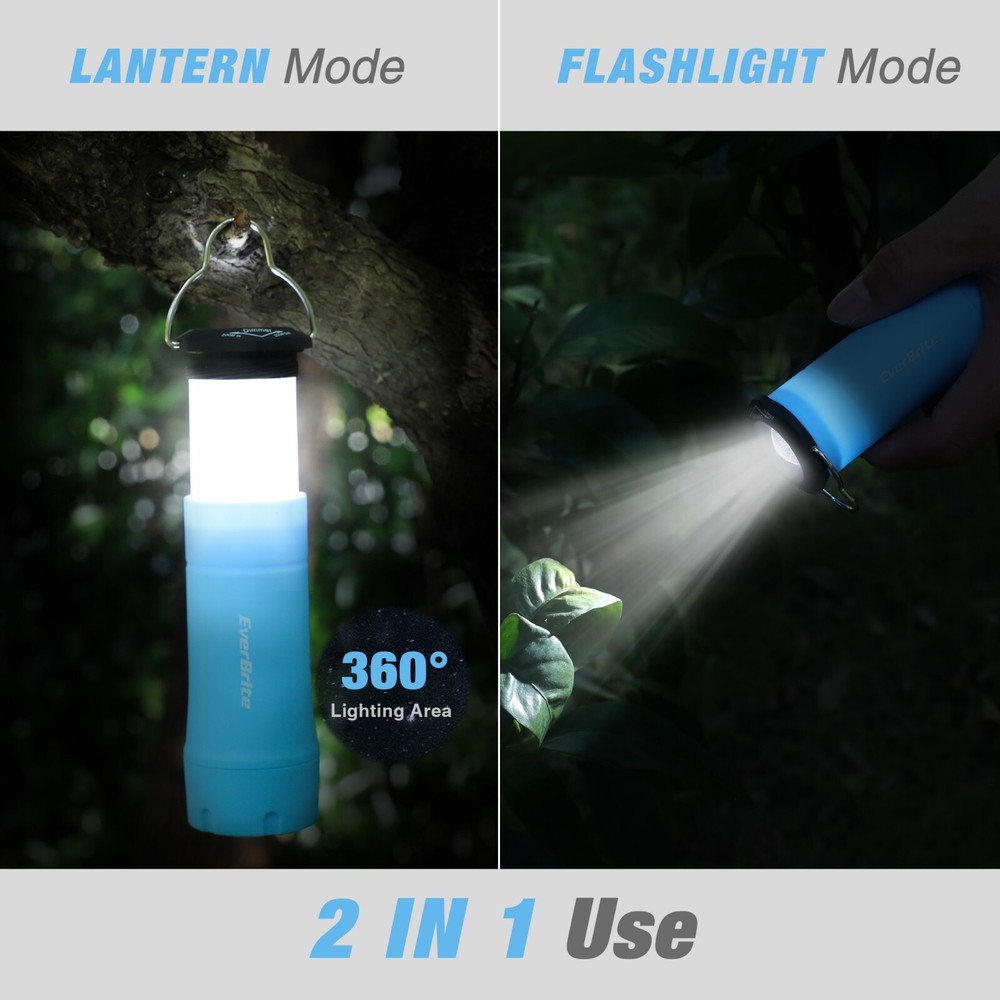 EverBrite 2-in-1 Portable LED Lantern Flashlight 3 Lighting Modes 2PC Mini Torch