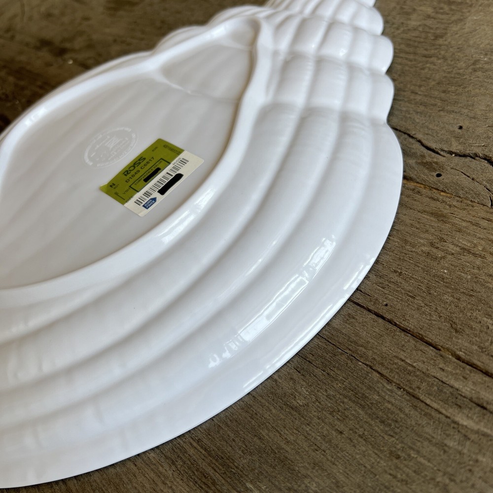 Coastal Seashell shaped Serving Platter Teal White Melamine NWT