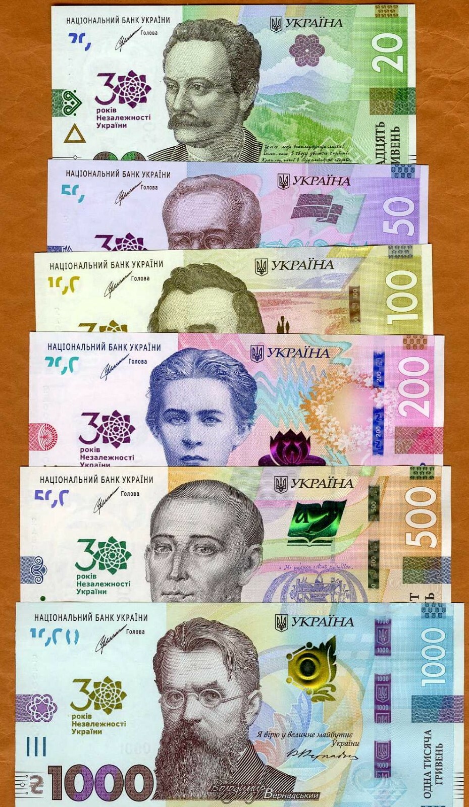 SET Ukraine, 20-50-100-200-500-1000 Hryvnia, 2021 P-New UNC Commemorative