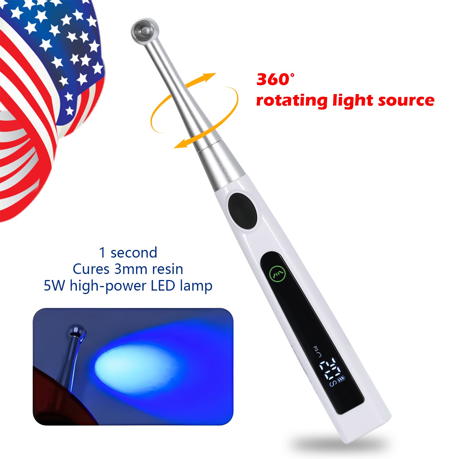 Dental Wireless LED Curing Light 1 Second Cure Lamp Metal Head AI
