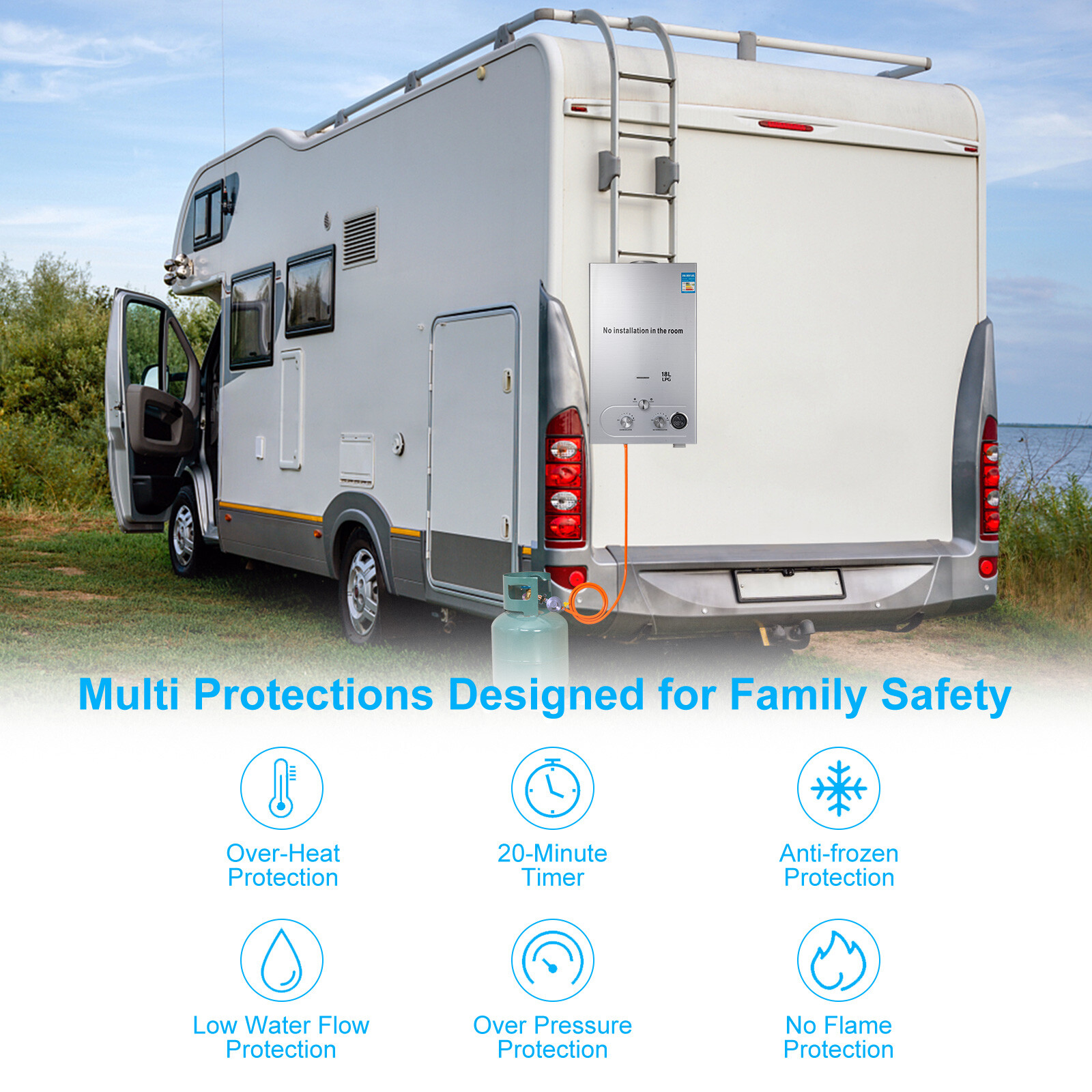 18L Propane Gas LPG Tankless Hot Water Heater 5GPM Instant Boiler w/ Shower Kit