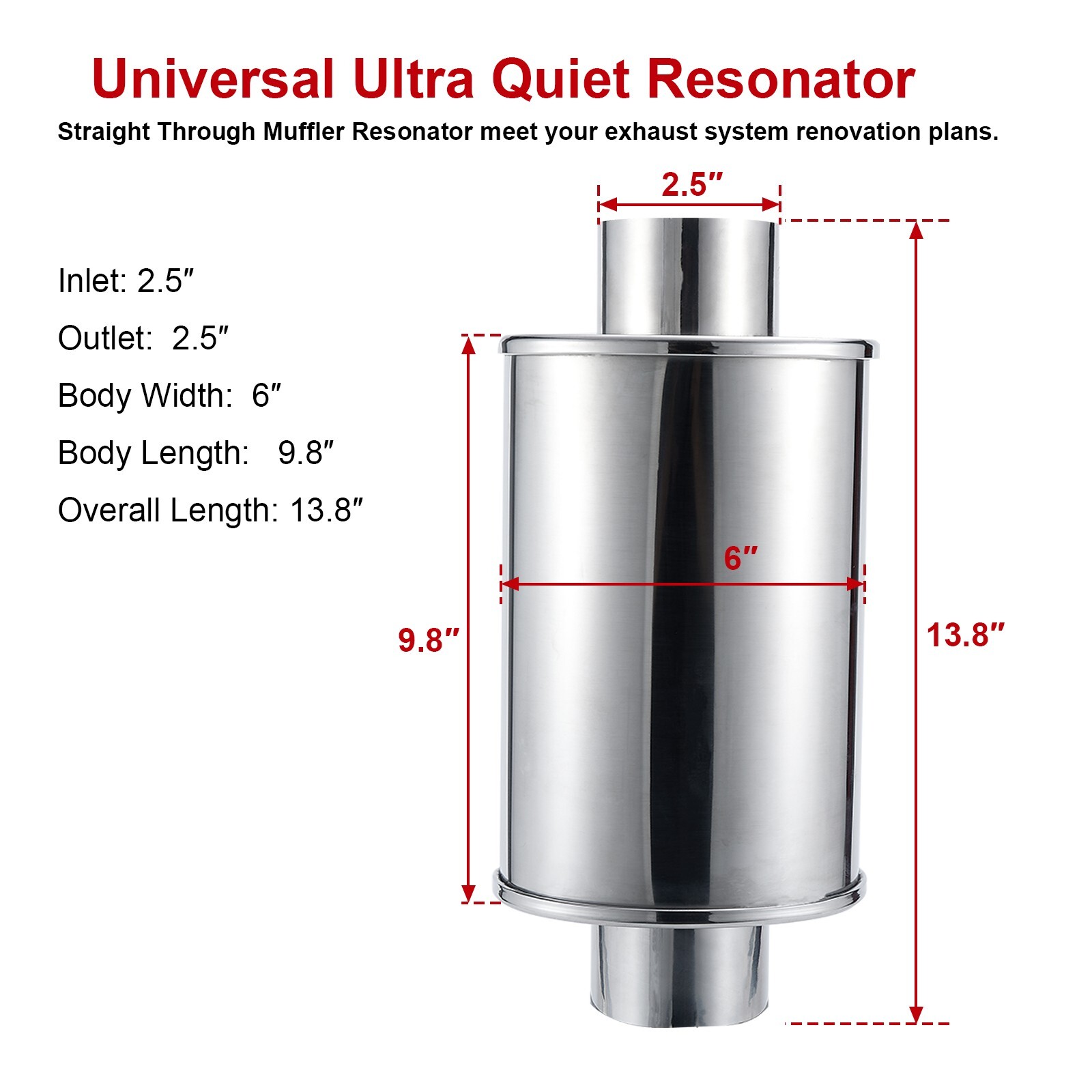 2.5'' Ultra Quiet Muffler Resonator 2.5 in,304s Exhaust Vibrant Resonator 2.5in