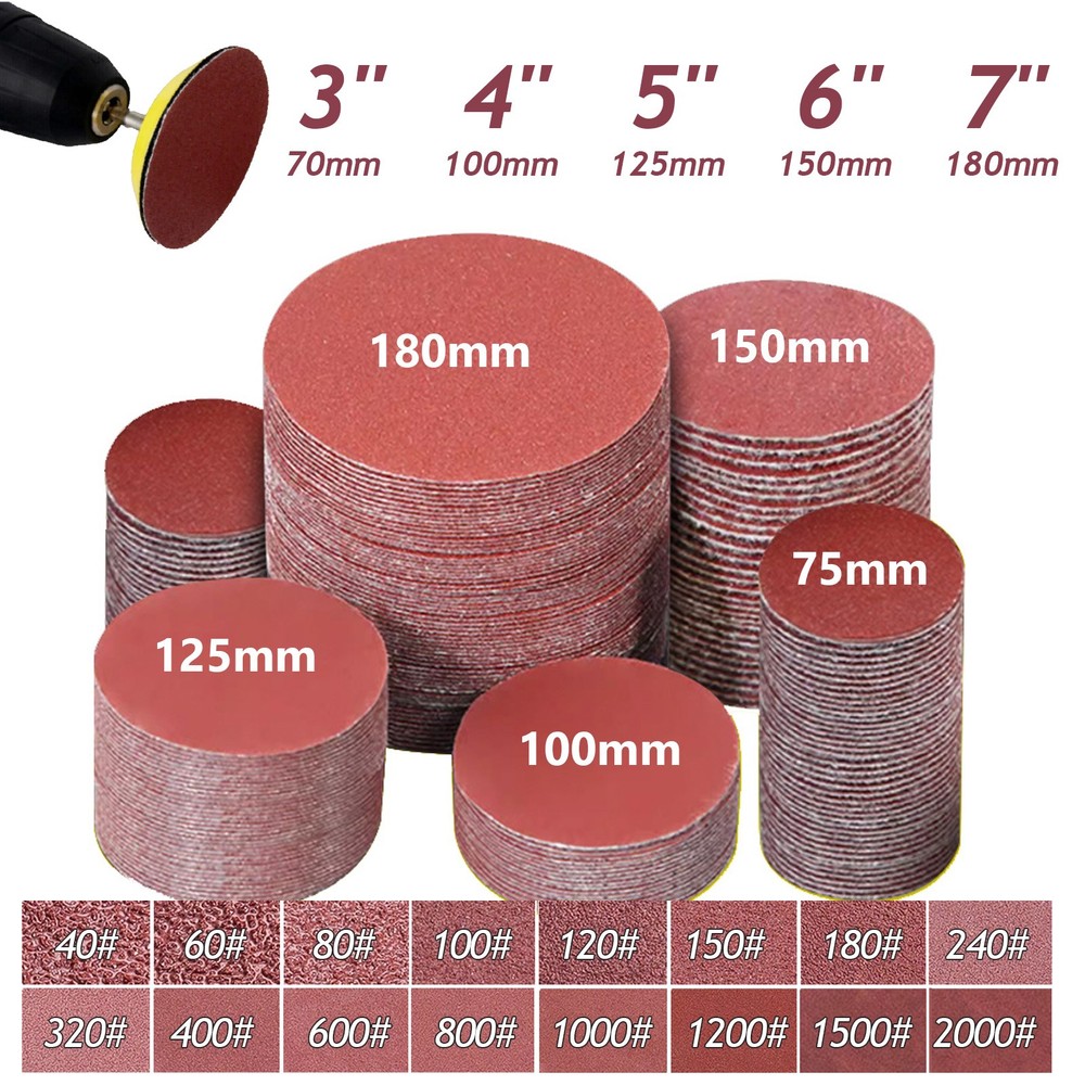 Hook & Loop Sanding Discs 3"-7" Grit 40 - 2000 Abrasive Grinding Sandpaper