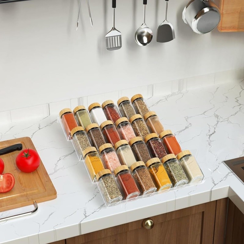 Expandable Acrylic Spice Rack Organizer Set 4 Pack Tiered Storage Solution New