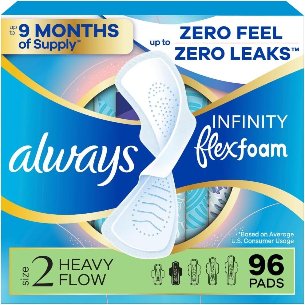Always Infinity Flexfoam Pads Size 2 Heavy Absorbency Unscented 96 Count