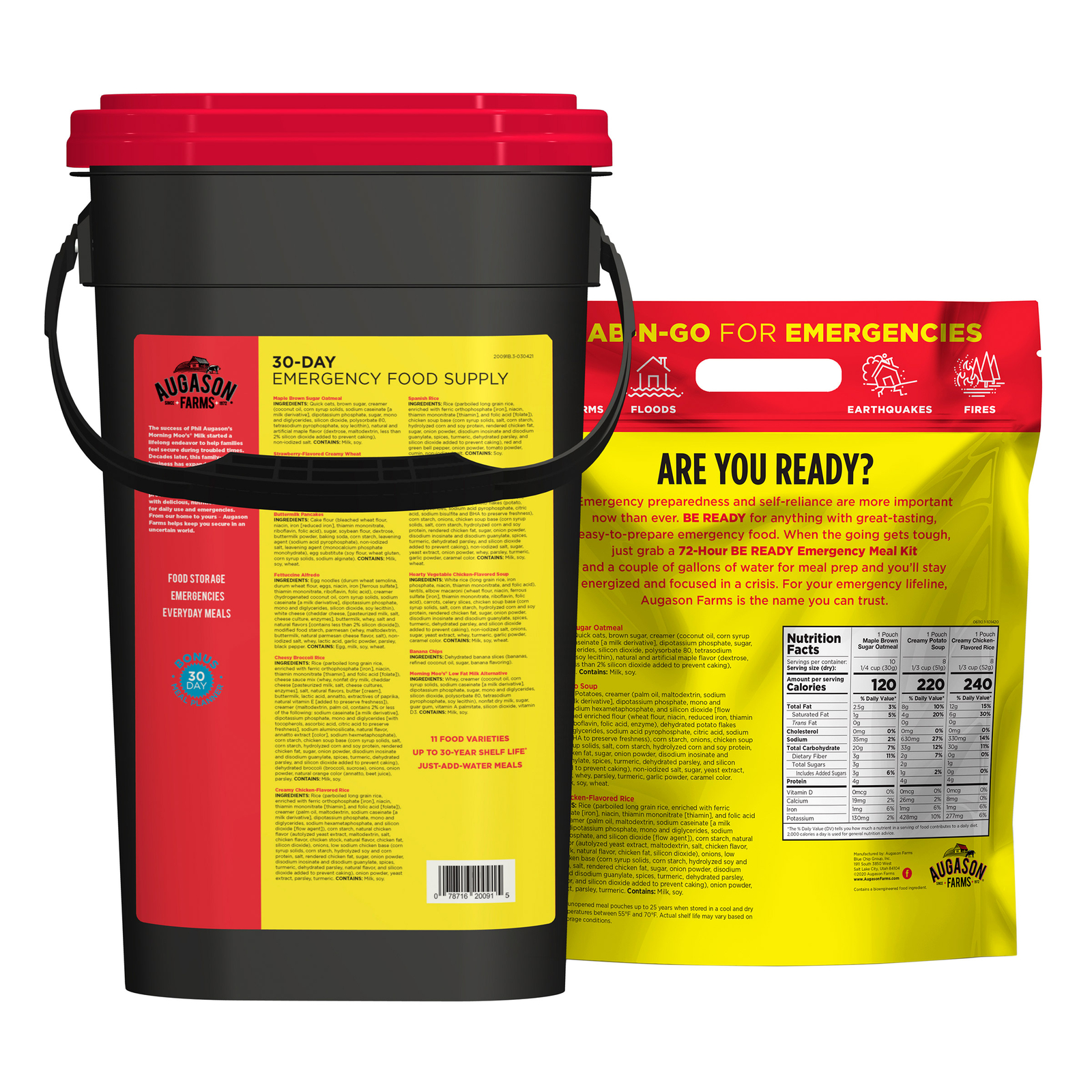 Augason Farms Deluxe 30-Day Emergency Food Supply 5-Gallon & 72-Hour Kit, NEW