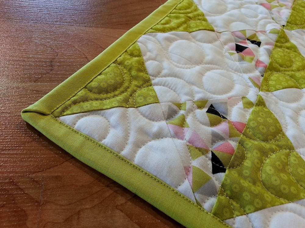Table Runner Quilted 35x18 Handmade, Green & White