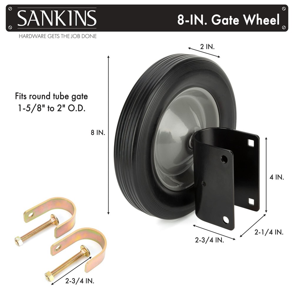 Gate Wheel 8" Rubber Gate Caster Heavy Duty Gate Helper Support Wheel Side Mo...