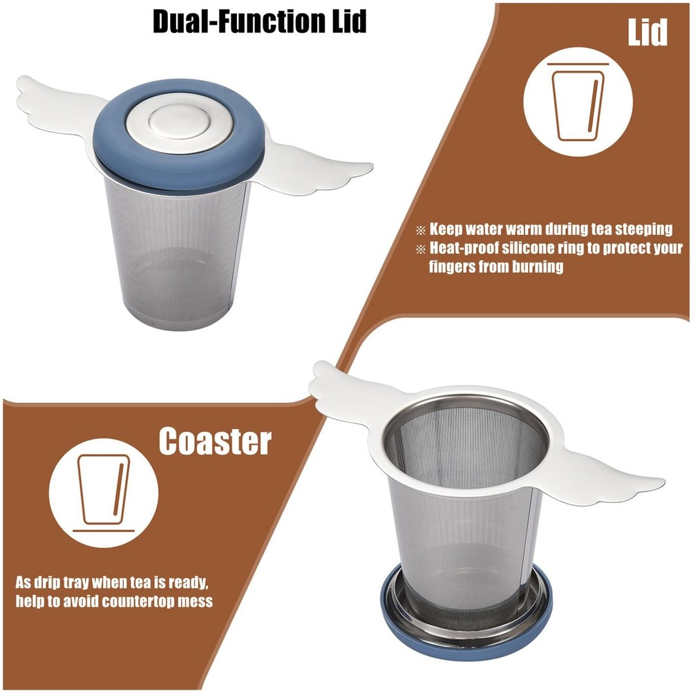 3 PCS Extra Fine Mesh Tea Infuser Steeper Basket with Lid for Loose Leaf Tea