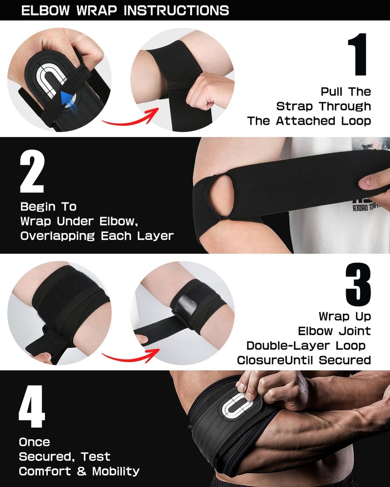 Elbow Wraps for Weightlifting (1 Pair) - Double-Layer Reinforced 40'' Elastic...