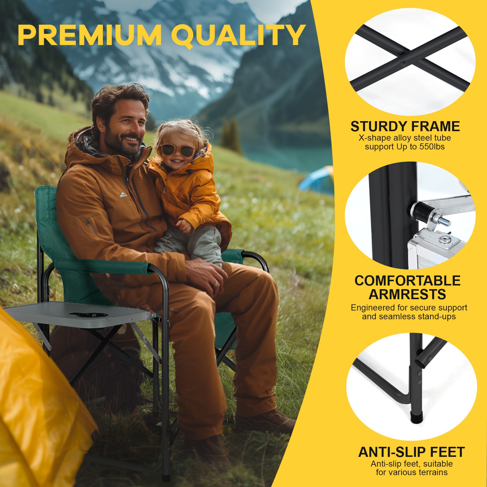 Oversize Folding Camping Chair Outdoor Heavy Duty Director Chair with Side Table