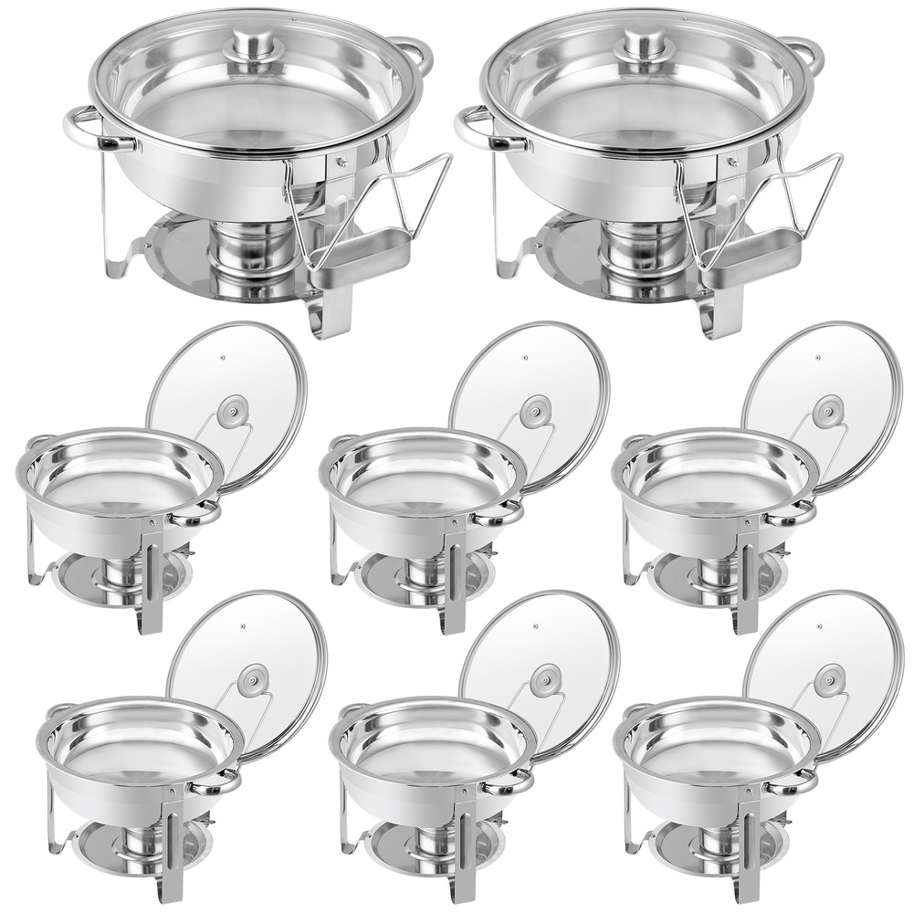 5 Quart 8Pack Full Size Chafing Dish Buffet Set Round Catering Warmer Set Silver