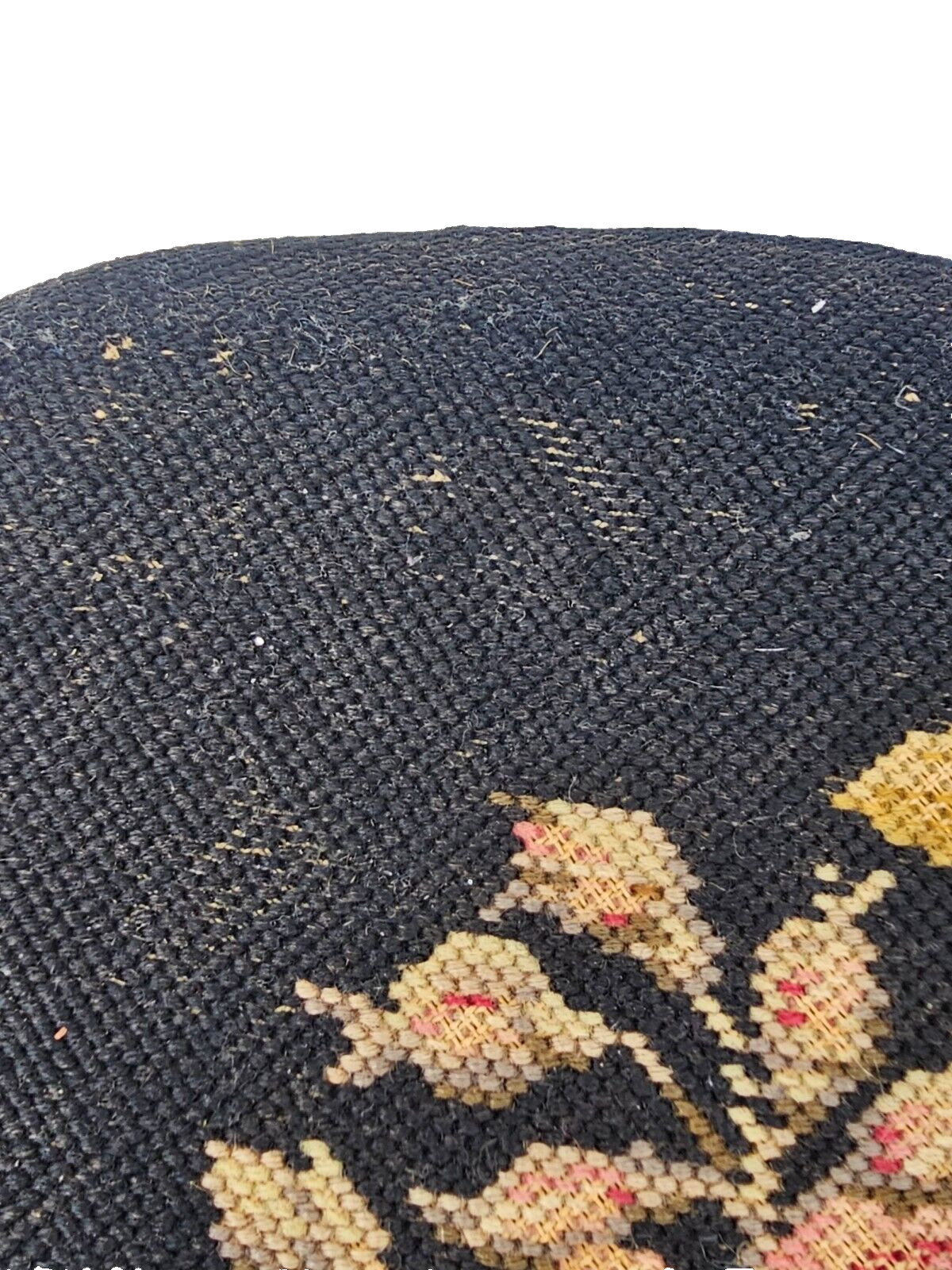 Antique 1930s French Louis XV Footstool – Carved Wood Cabriole Legs Needlepoint