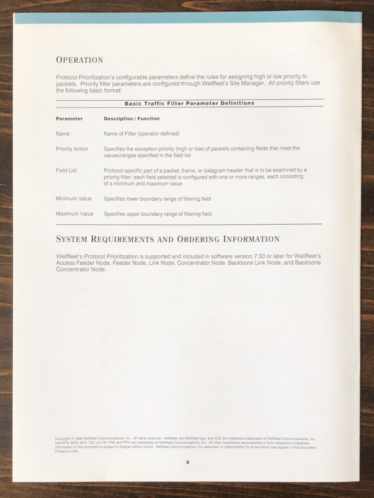 Wellfleet Communications - Protocol Prioritization Sales Brochure (1992)