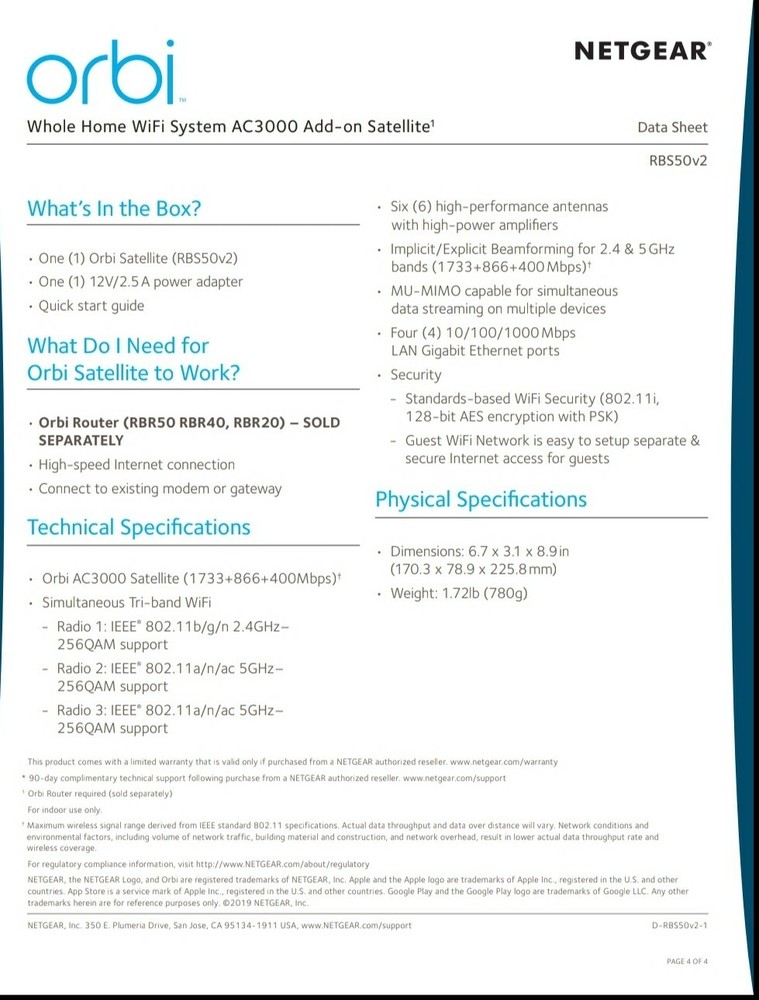 Orbi RBS50v2 AC3000 Satellite Extender