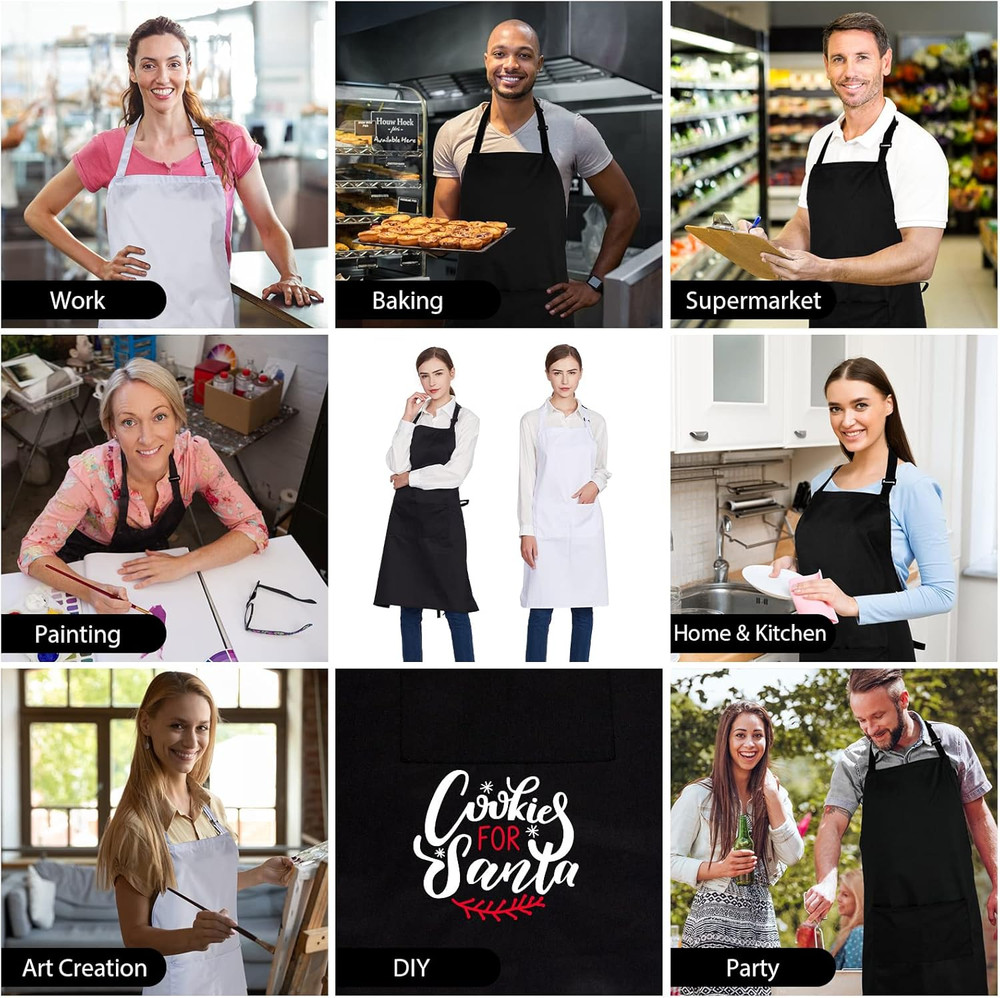 12 Pack 100% Cotton Aprons Bulk with 2 Pockets Cooking Chef Kitchen Adjustable B