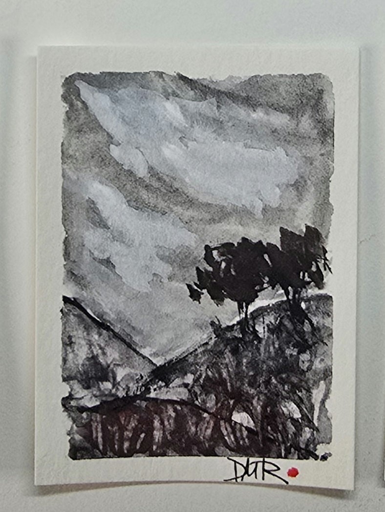 Original ACEO Trees Scene Abstract Watercolor by Dulce Maria Rico"THUNDER"