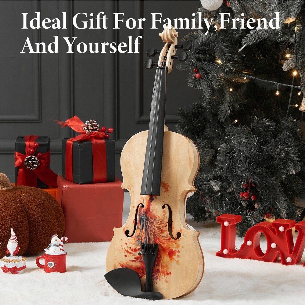 Yescom Beginner Violin Full Size 4/4 Solid Wood Full Set with Unique Peacock