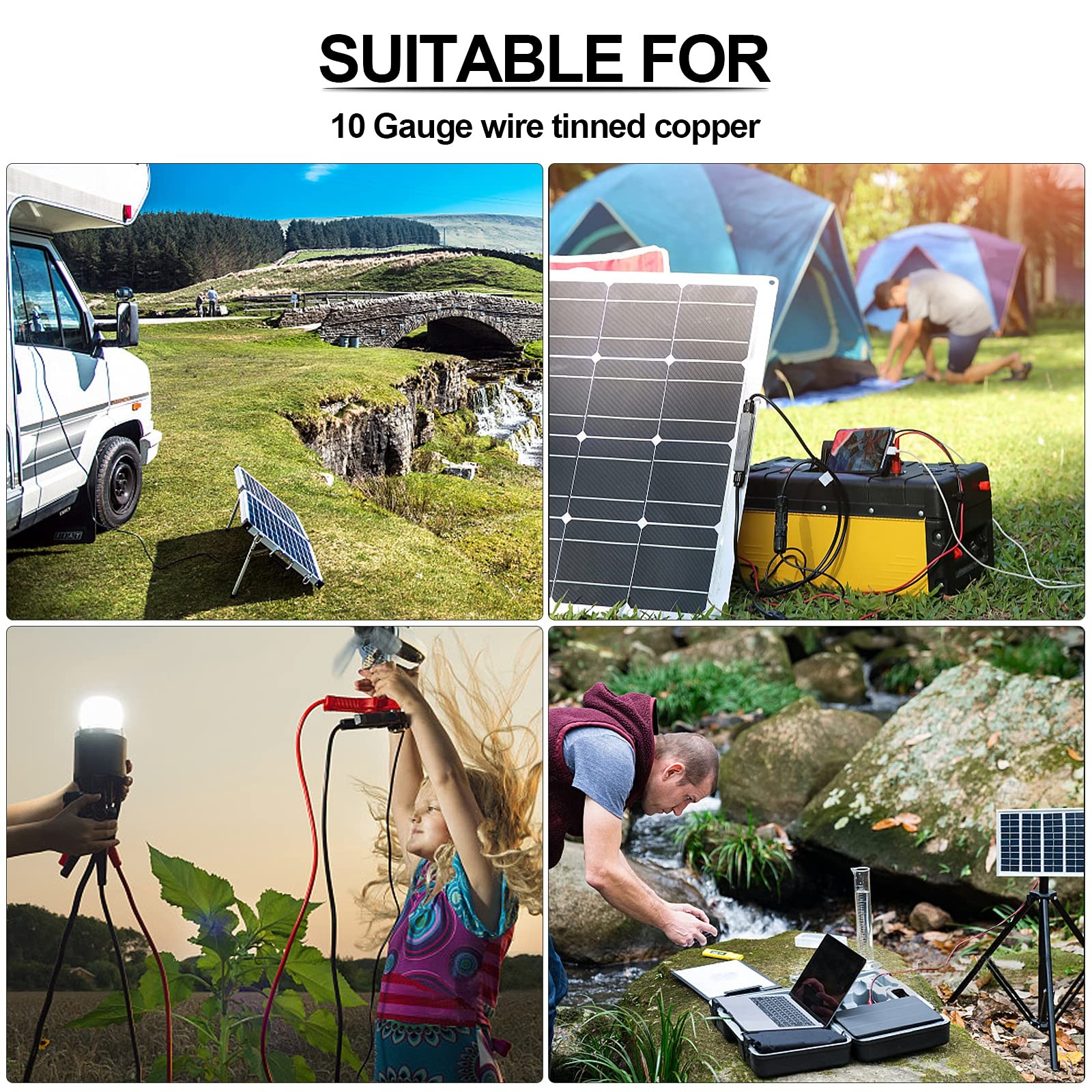 10 Gauge Wire - iGreely Solar Panel 30Ft Black & 10AWG, Black+Red