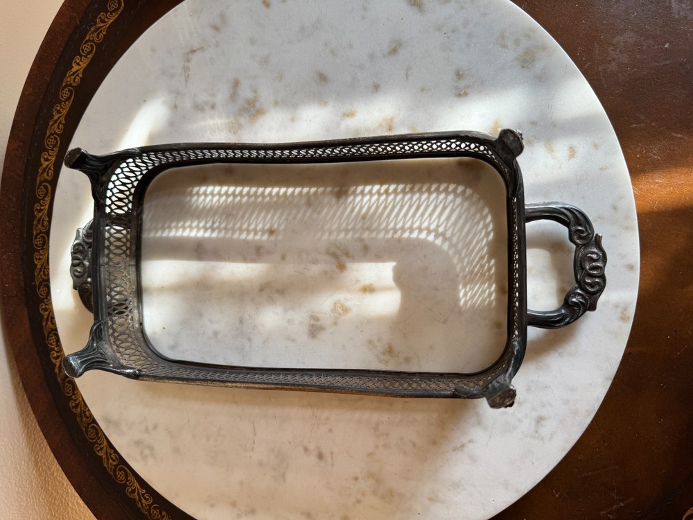 Vintage silver plate footed casserole dish holder