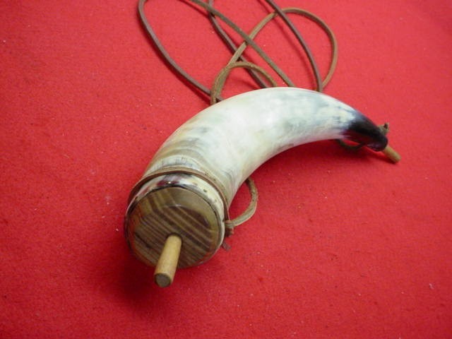 Muzzleloader Powder Horn- 11" Length- Leather Strap - Nice !! (H)