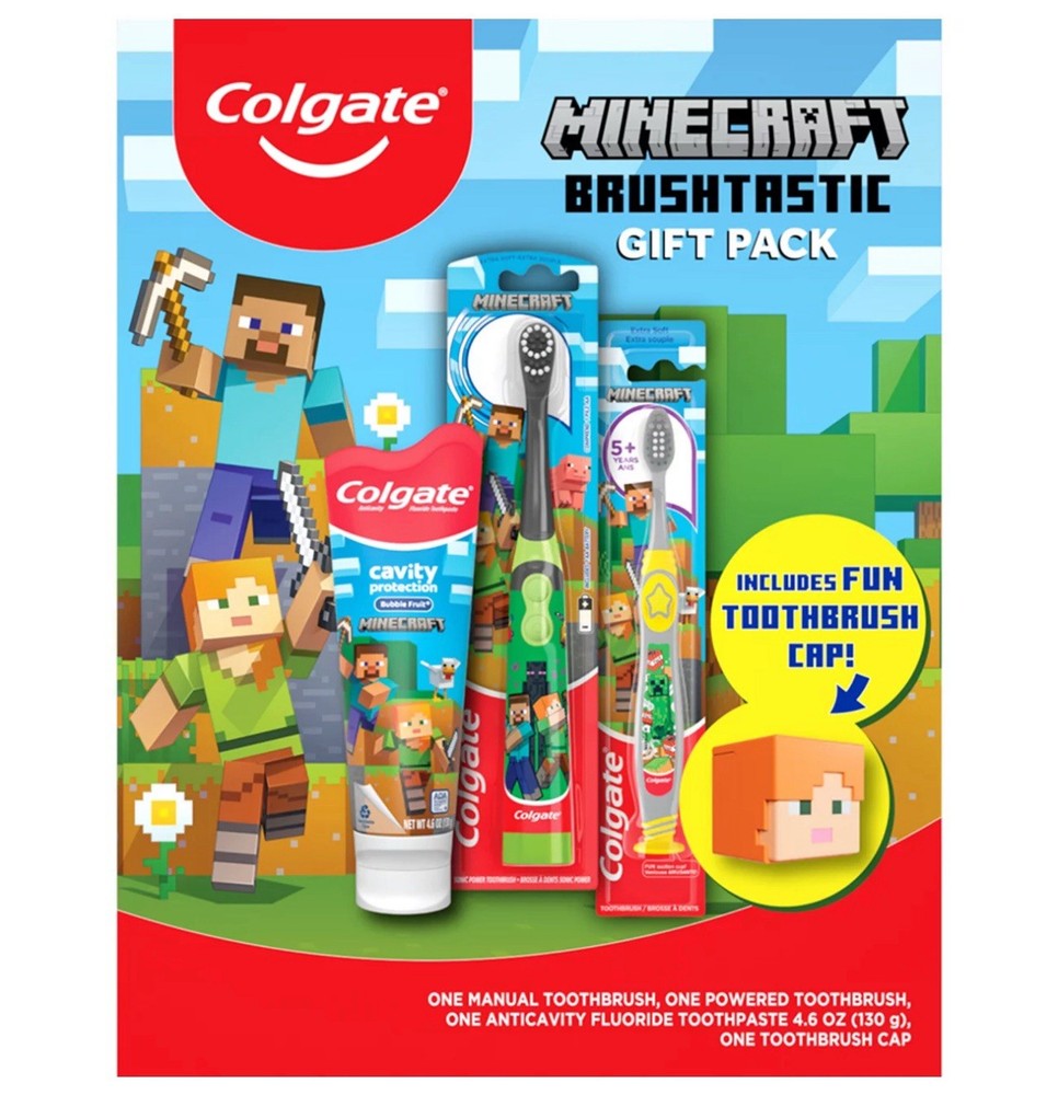 Colgate Minecraft Brush Tastic Gift Pack • Includes Fun Toothbrush Cap !