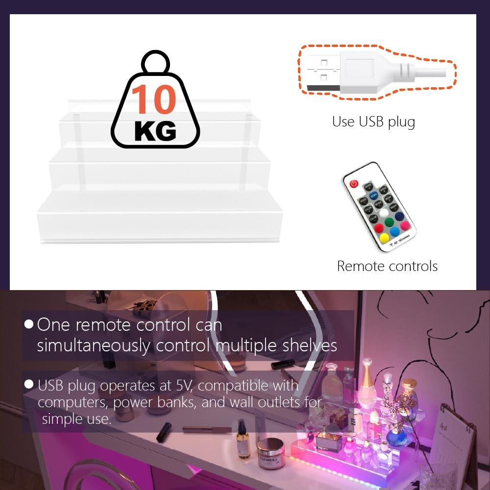 12 IN Clear Display Riser Stand with LED Light， Acrylic Organizer for Perfume...