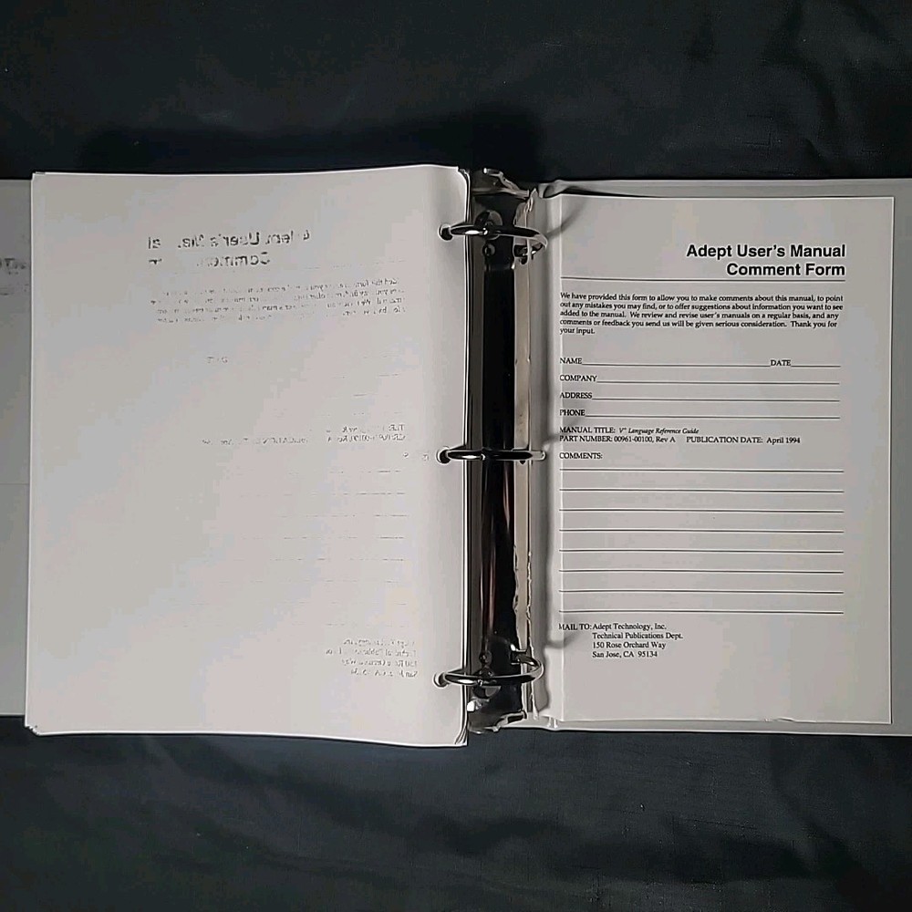 Adept Technology V+ Language Version 11.0 User's Reference Guide Binder 1994 V