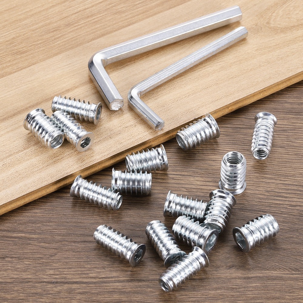 50 Pcs Threaded Insert for Wood, 1/4" - 20 Threaded Studs 15mm Length, Silver