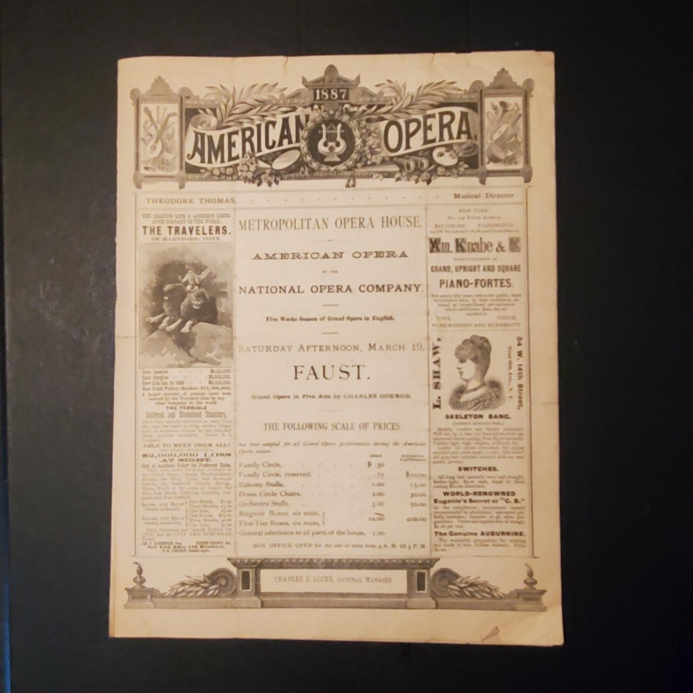 5186----1887 American Opera Programme for the Metropolitan Opera House
