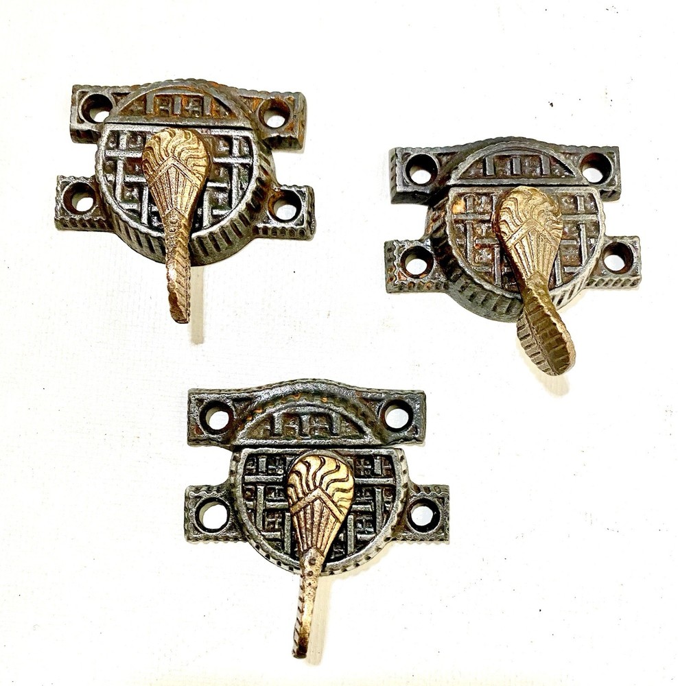 ANTIQUE WINDOW LATCHES WITH ORIGINAL KEEPERS