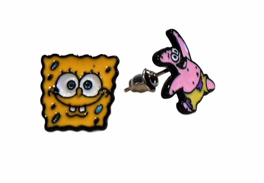 Sponge Cartoon Bob & Patrick Metal Enamel Post Stud Earring Set