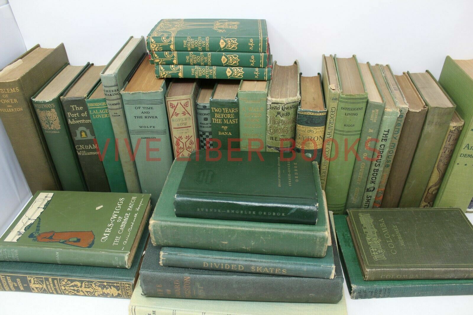 Lot of 5 GREEN / Shades of Green Old Vintage Antique Rare Hardcover Random Books