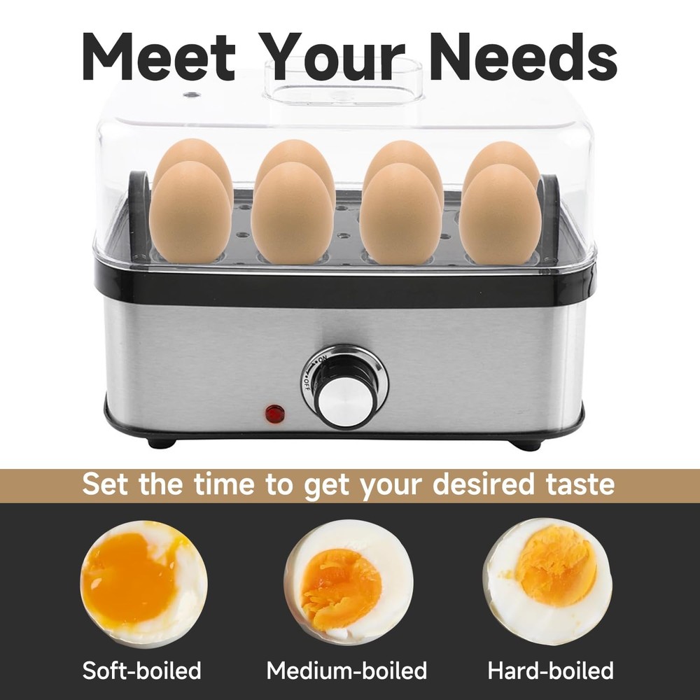 Electric Egg Cooker: Rapid 8-Egg Capacity for Hard, Medium, Soft Boiled Eggs