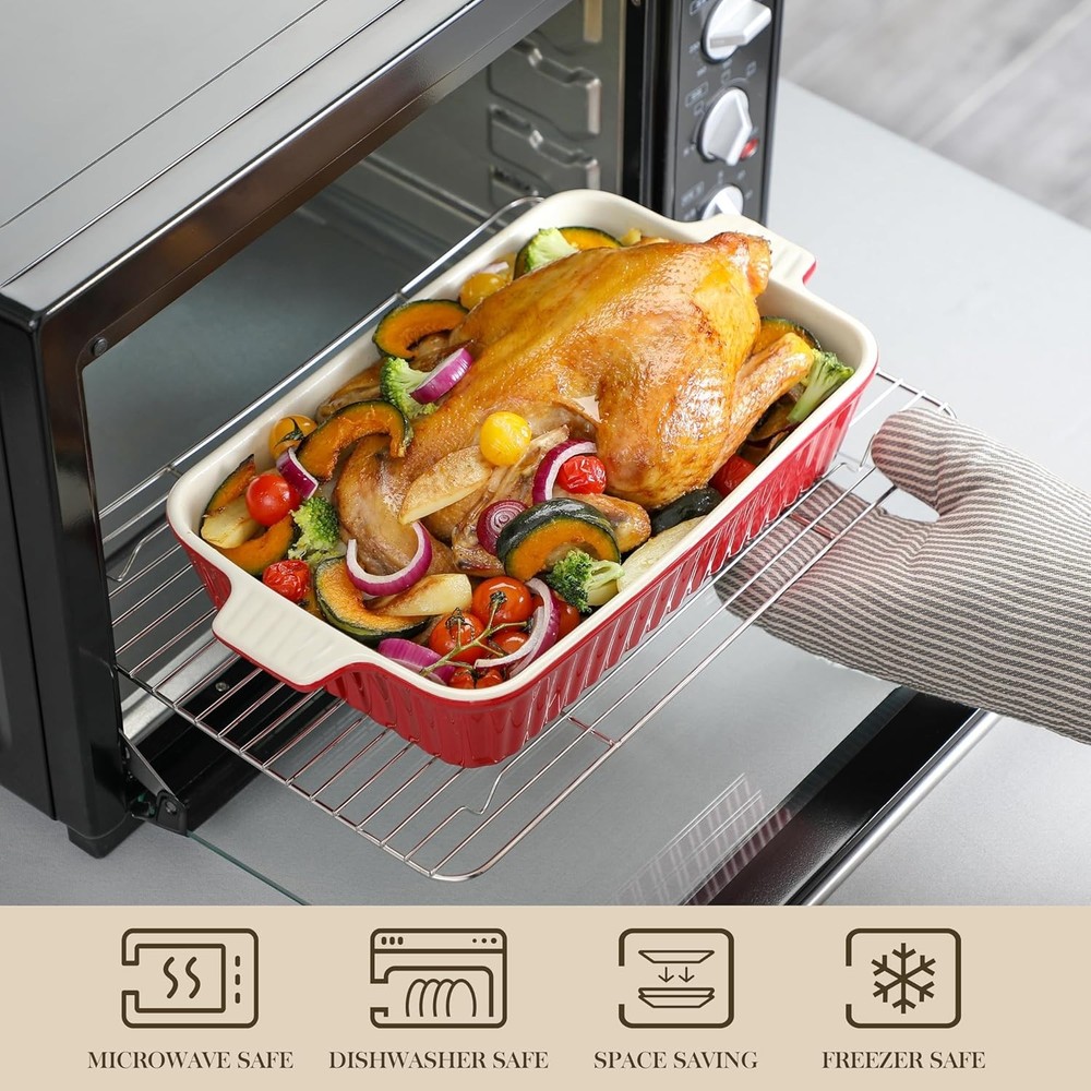 Rectangular Baking Pans Set for Casseroles, 4 Sizes, Red