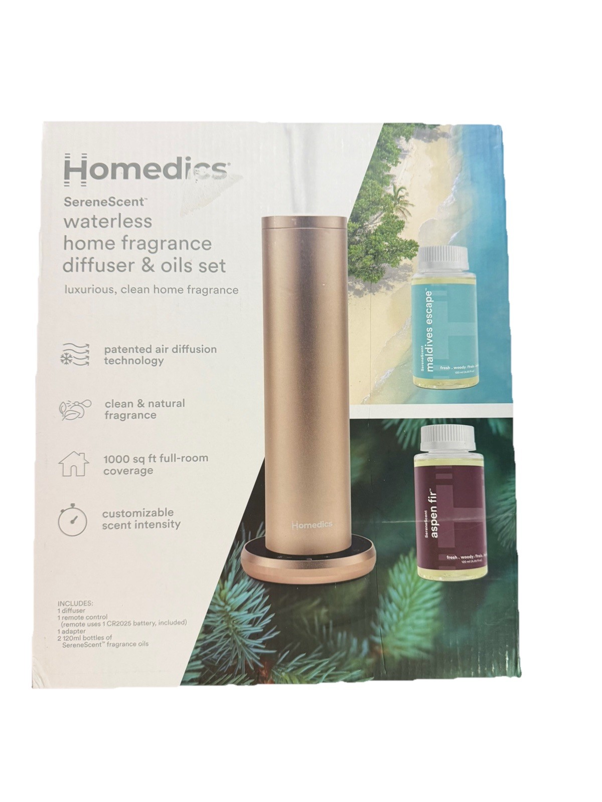 Homedics SereneScent Waterless Fragrance Diffuser + 2 Fragrance Bottles + Remote