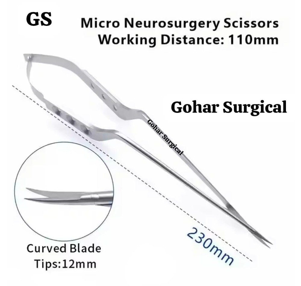 Yasargil Micro Scissors Curved 23cm Neuro Surgical instruments sharp