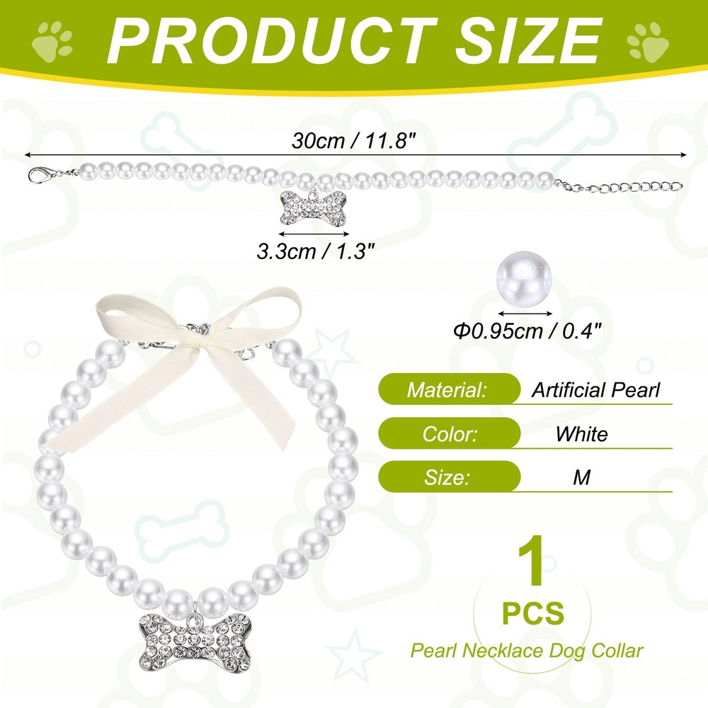Cat Dog Pearl Collar, Small Bow Shape(M, White)
