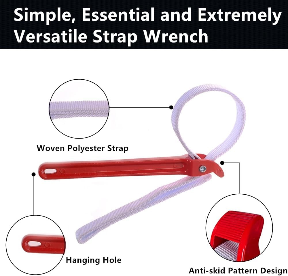 12" Adjustable Nylon Strap Pipe Wrench Opener Disassembly Tool Red