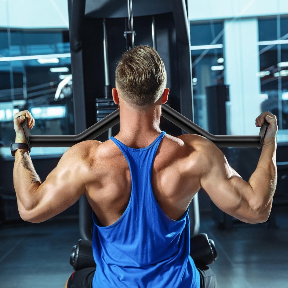28" LAT Pull Down Bars Cable Machine Attachment, Rowing T-bar V-bar Set, Back...