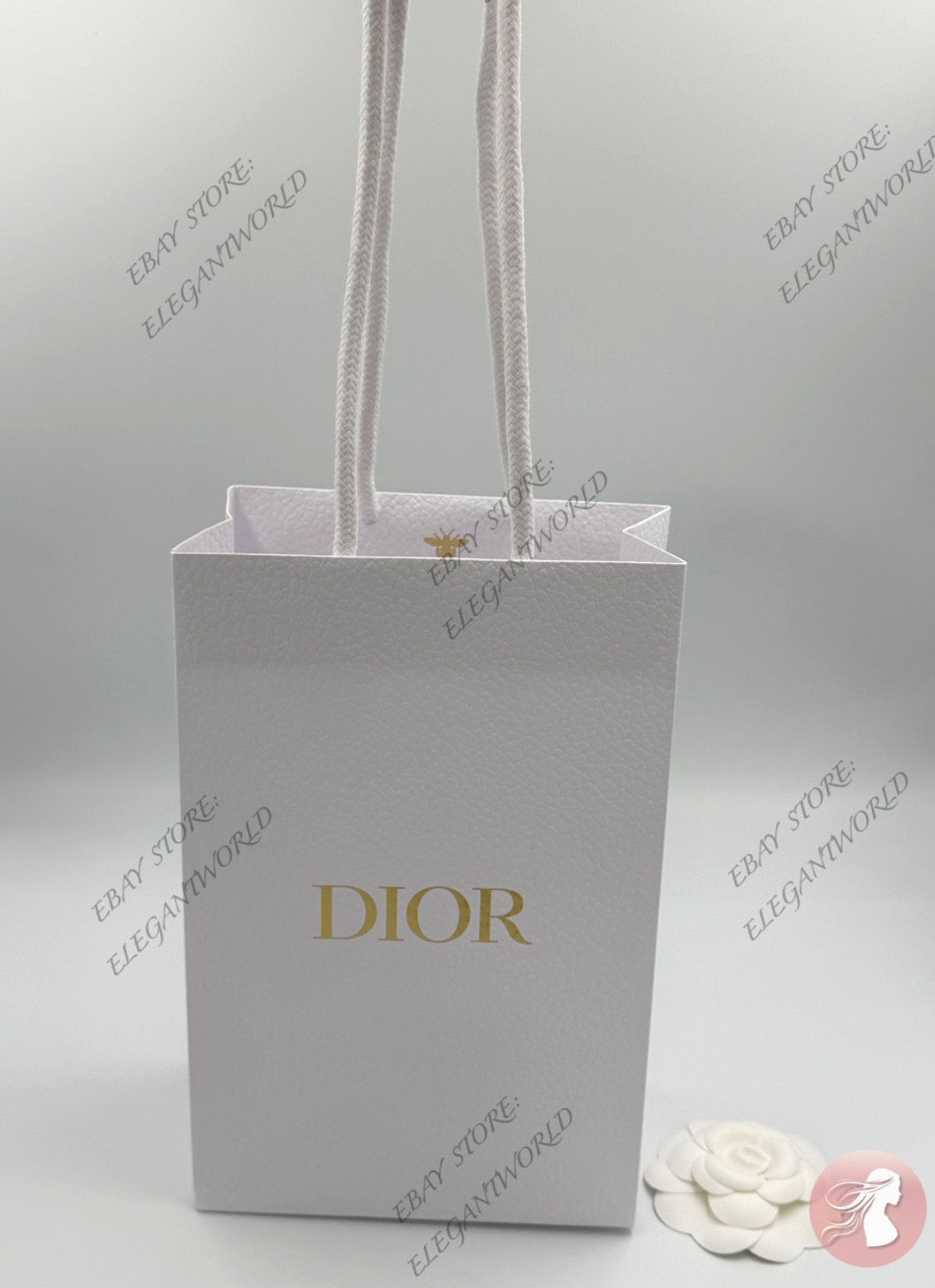 Dior Classic White Textured Paper Gift Bag New Small W. 5.75 x H. 9 x D. 3.25