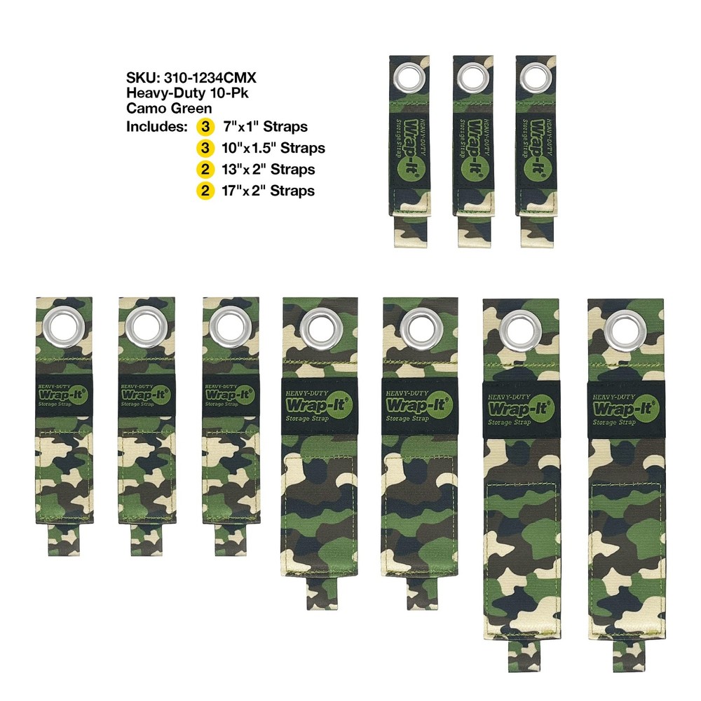 Heavy-Duty Straps - Assorted 10-Pack (Camo) - Hook and Loop Storage Strap, Ex...