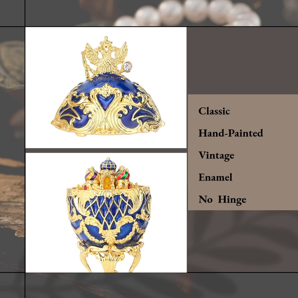 FASSLINO Easter Egg Trinket Boxes Classic Enamel Hand-Painted small, Blue