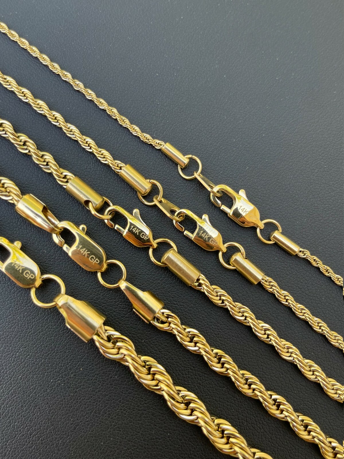 Men's Real Rope Chain Necklace 14k Gold Plated Stainless Steel - 2mm-6mm 18-30"