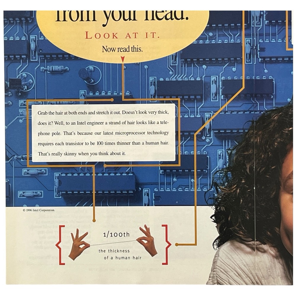Intel 2 Page PRINT AD Microprocessor Technology Pluck A Hair From Your Head