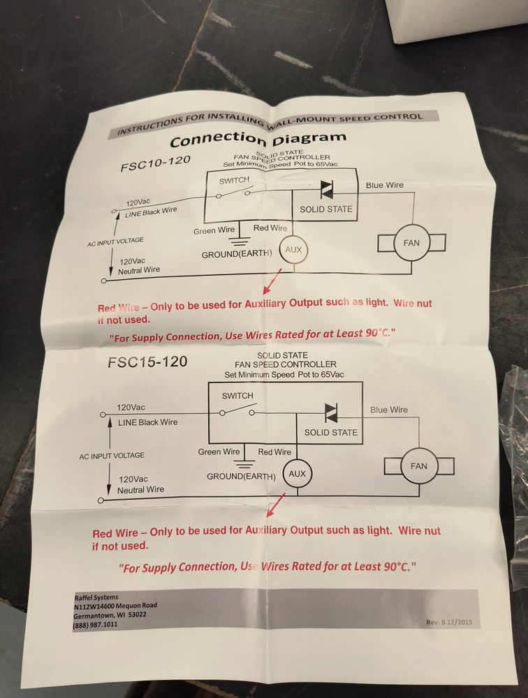 SOLID STATE SPEED CONTROL SWITCH FAN WALL MOUNT CONTROLLER 120V 50